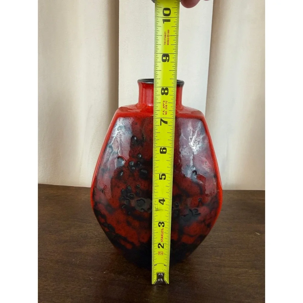 Gerda Heuckeroth Pottery Red Black Lava‎ Drop Glaze Vase 30004-20 Germany